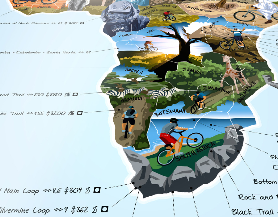 Awesome Maps Mountain Bike Map Cycle Trails World Wall Map